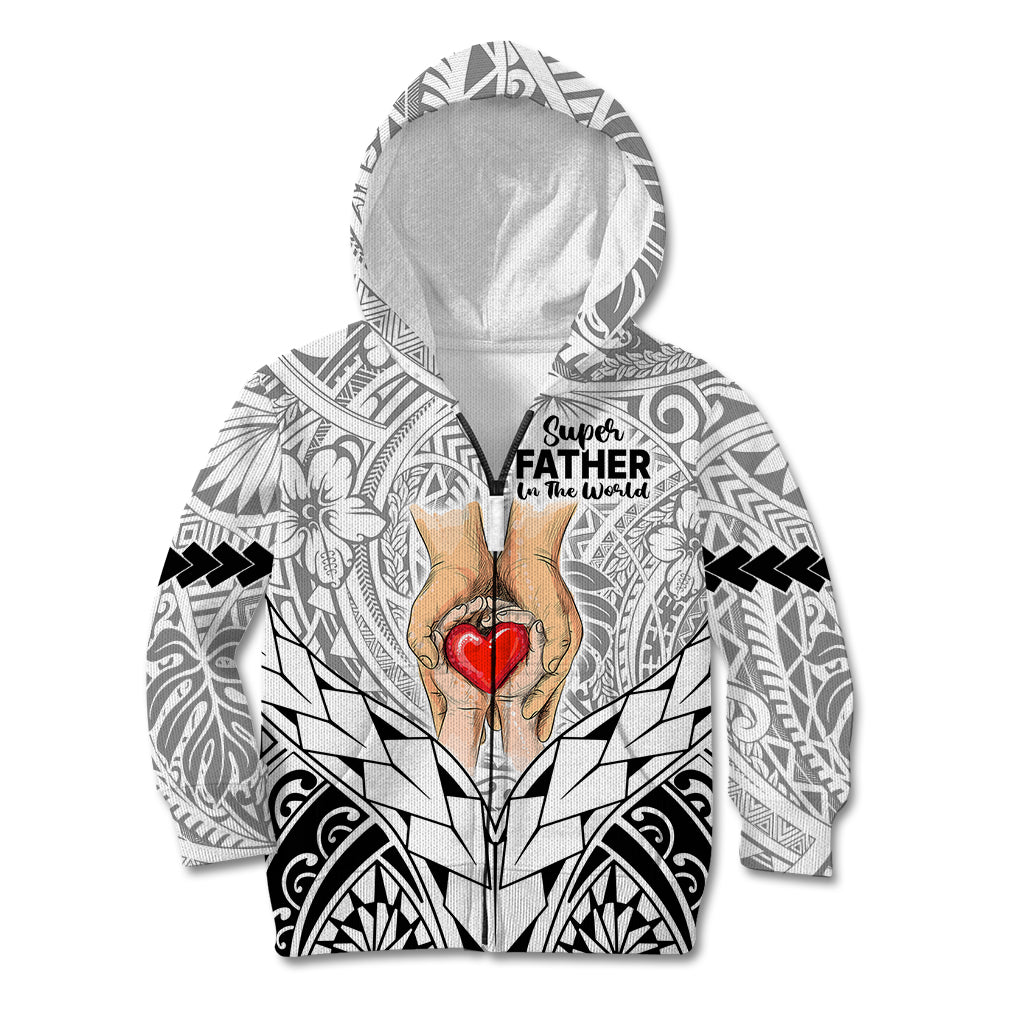 Polynesian Father's Day Gift For Dad Kid Hoodie Super Father In The World - Black Polynesian Pattern - Wonder Print Shop