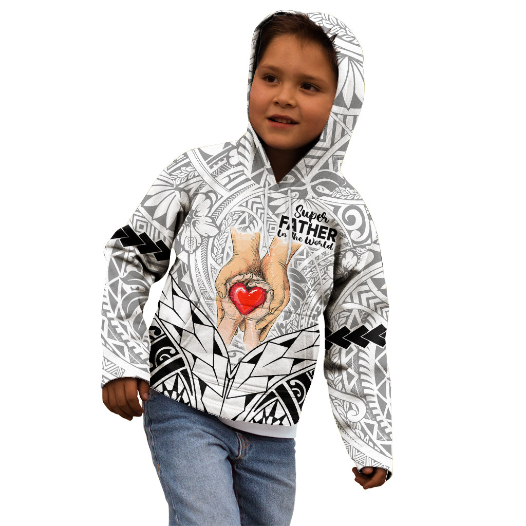 Polynesian Father's Day Gift For Dad Kid Hoodie Super Father In The World - Black Polynesian Pattern - Wonder Print Shop