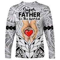 Polynesian Father's Day Gift For Dad Long Sleeve Shirt Super Father In The World - Black Polynesian Pattern - Wonder Print Shop