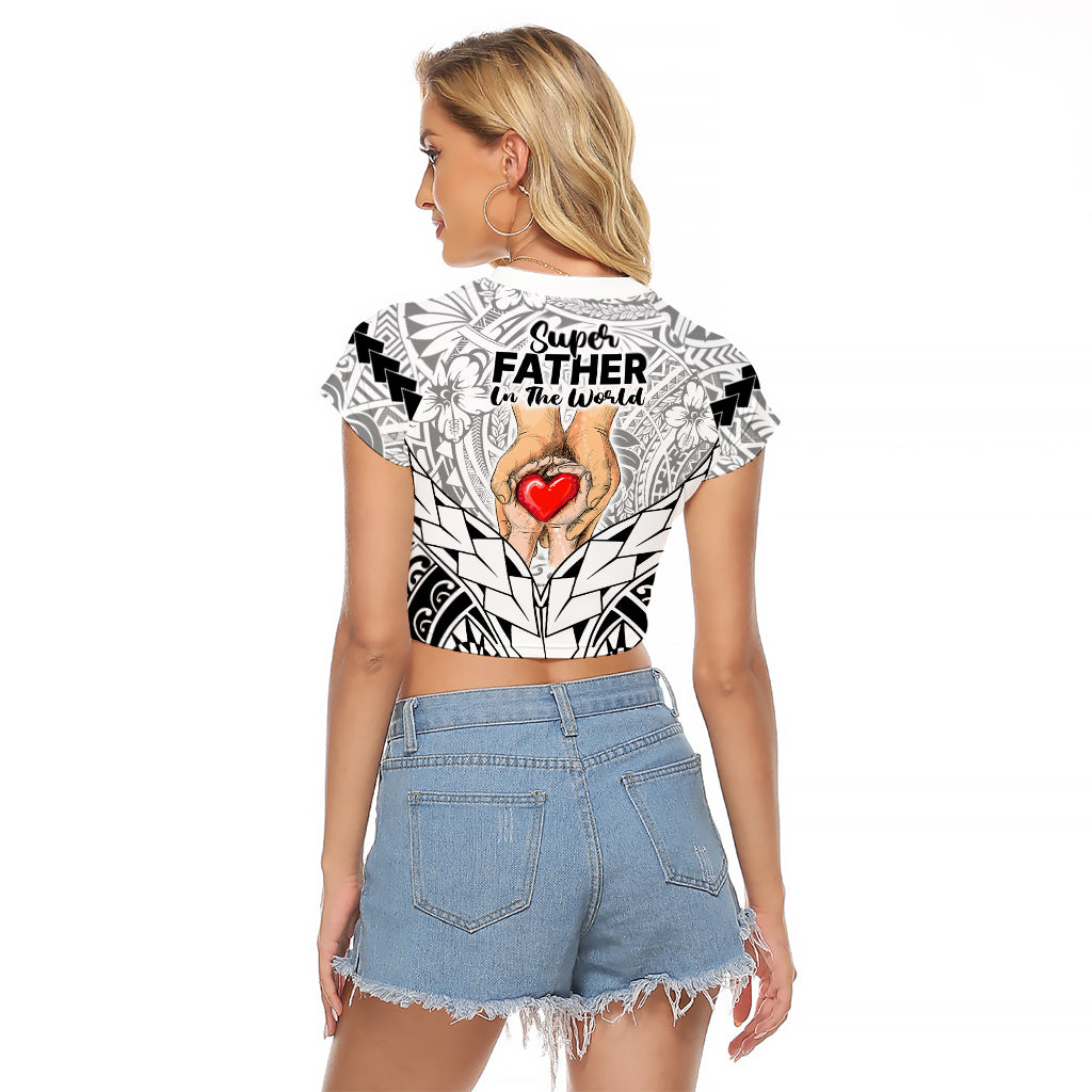 Polynesian Father's Day Gift For Dad Raglan Cropped T Shirt Super Father In The World - Black Polynesian Pattern - Wonder Print Shop
