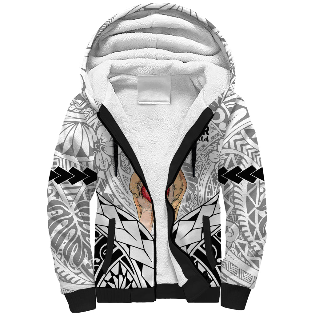 Polynesian Father's Day Gift For Dad Sherpa Hoodie Super Father In The World - Black Polynesian Pattern - Wonder Print Shop