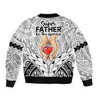 Polynesian Father's Day Gift For Dad Sleeve Zip Bomber Jacket Super Father In The World - Black Polynesian Pattern - Wonder Print Shop