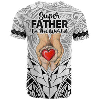 Polynesian Father's Day Gift For Dad T Shirt Super Father In The World - Black Polynesian Pattern - Wonder Print Shop