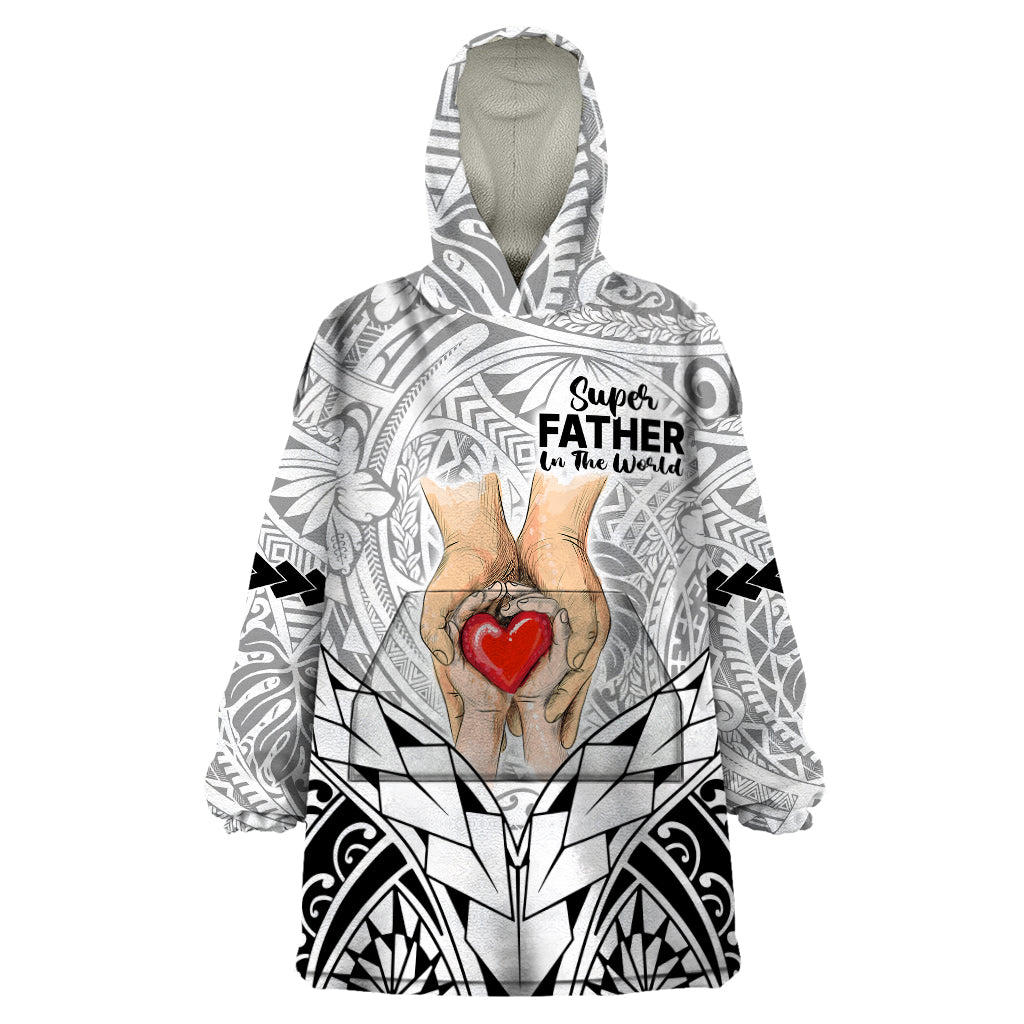 Polynesian Father's Day Gift For Dad Wearable Blanket Hoodie Super Father In The World - Black Polynesian Pattern - Wonder Print Shop