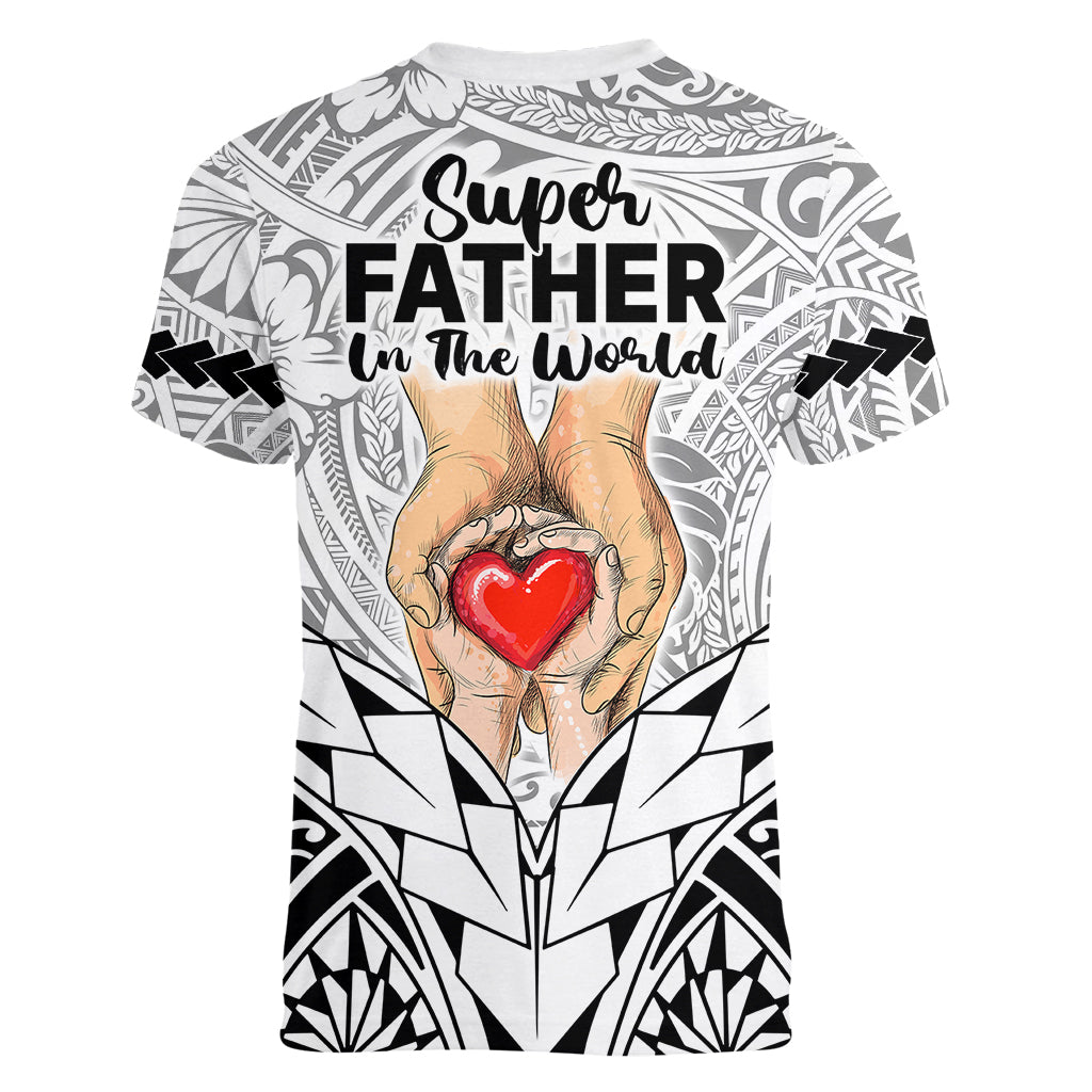 Polynesian Father's Day Gift For Dad Women V Neck T Shirt Super Father In The World - Black Polynesian Pattern - Wonder Print Shop
