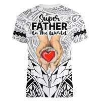 Polynesian Father's Day Gift For Dad Women V Neck T Shirt Super Father In The World - Black Polynesian Pattern - Wonder Print Shop