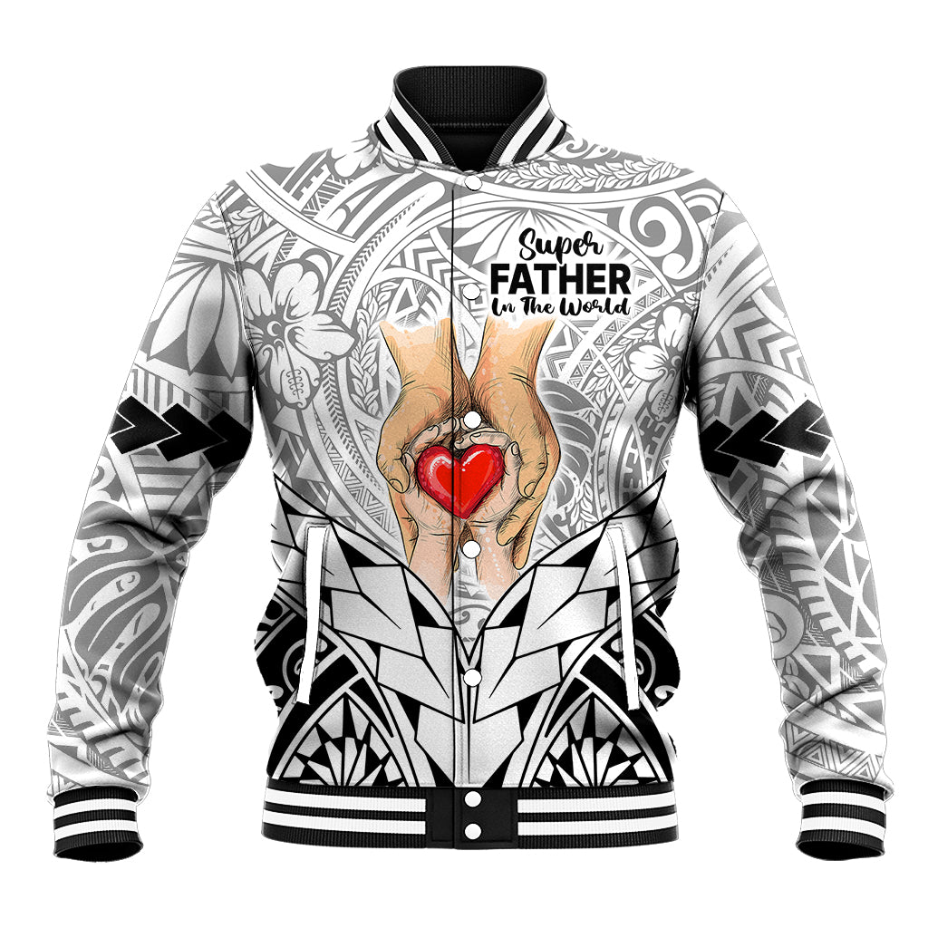 Personalised Polynesian Father's Day Gift For Dad Baseball Jacket Super Father In The World - Black Polynesian Pattern LT9 - Wonder Print Shop