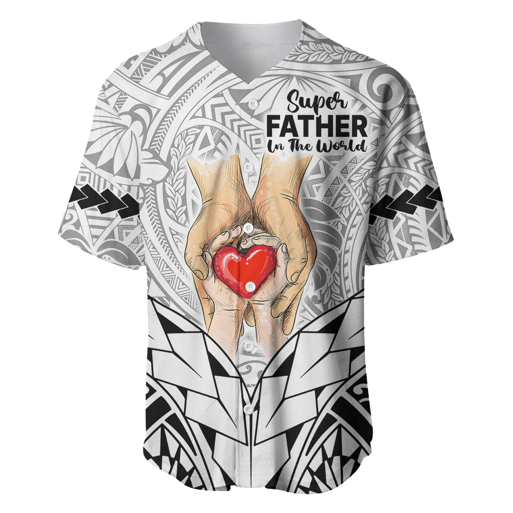 Personalised Polynesian Father's Day Gift For Dad Baseball Jersey Super Father In The World - Black Polynesian Pattern LT9 - Wonder Print Shop