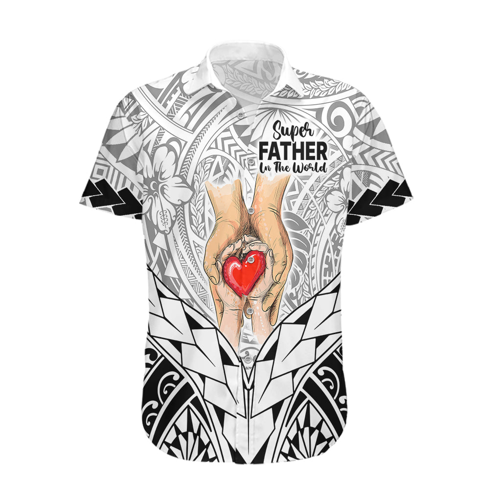 Personalised Polynesian Father's Day Gift For Dad Hawaiian Shirt Super Father In The World - Black Polynesian Pattern - Wonder Print Shop