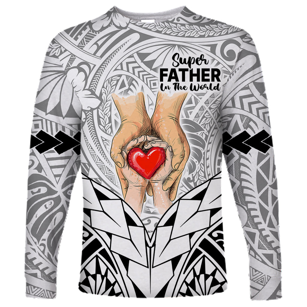 Personalised Polynesian Father's Day Gift For Dad Long Sleeve Shirt Super Father In The World - Black Polynesian Pattern - Wonder Print Shop