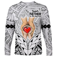 Personalised Polynesian Father's Day Gift For Dad Long Sleeve Shirt Super Father In The World - Black Polynesian Pattern - Wonder Print Shop