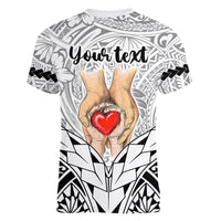 Personalised Polynesian Father's Day Gift For Dad Women V Neck T Shirt Super Father In The World - Black Polynesian Pattern - Wonder Print Shop