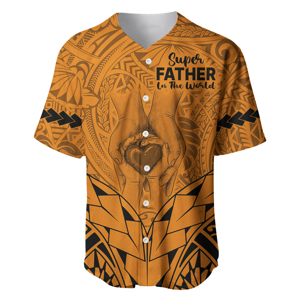 Polynesian Father's Day Gift For Dad Baseball Jersey Super Father In The World - Gold Polynesian Pattern LT9 - Wonder Print Shop