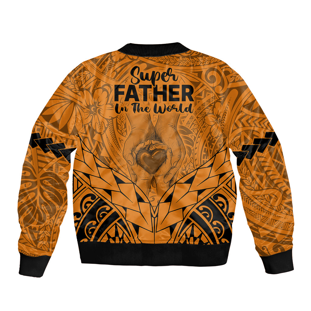 Polynesian Father's Day Gift For Dad Bomber Jacket Super Father In The World - Gold Polynesian Pattern LT9 - Wonder Print Shop