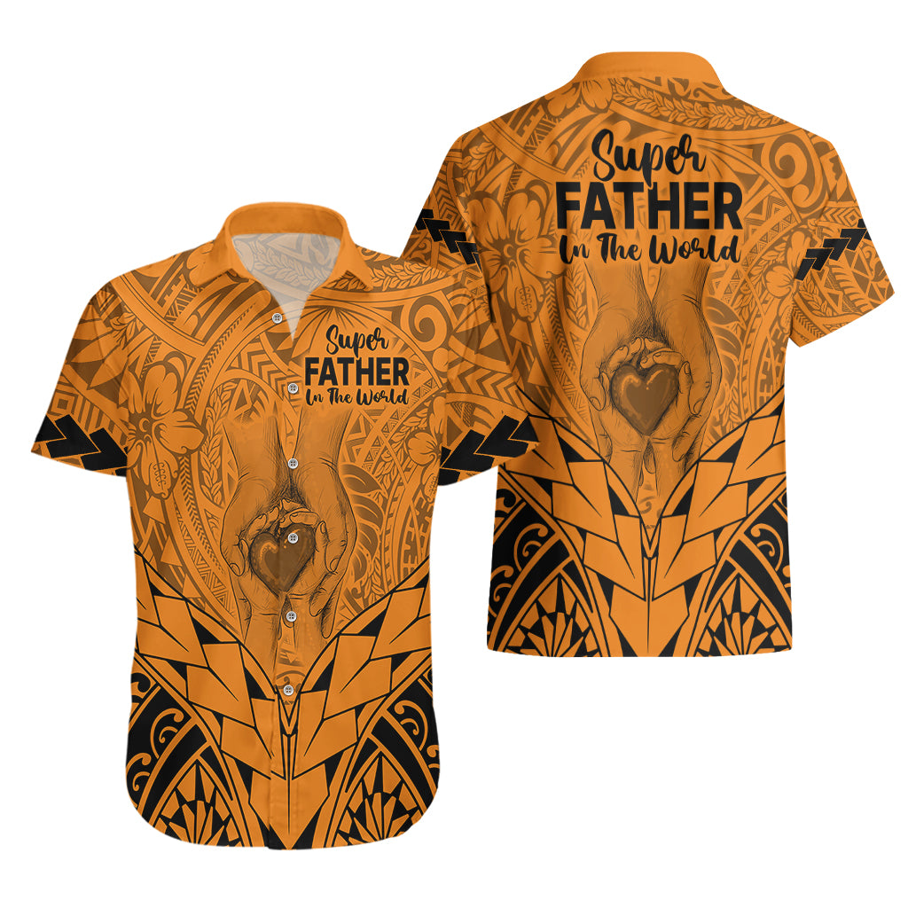 Polynesian Father's Day Gift For Dad Hawaiian Shirt Super Father In The World - Gold Polynesian Pattern - Wonder Print Shop