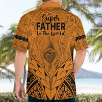 Polynesian Father's Day Gift For Dad Hawaiian Shirt Super Father In The World - Gold Polynesian Pattern - Wonder Print Shop