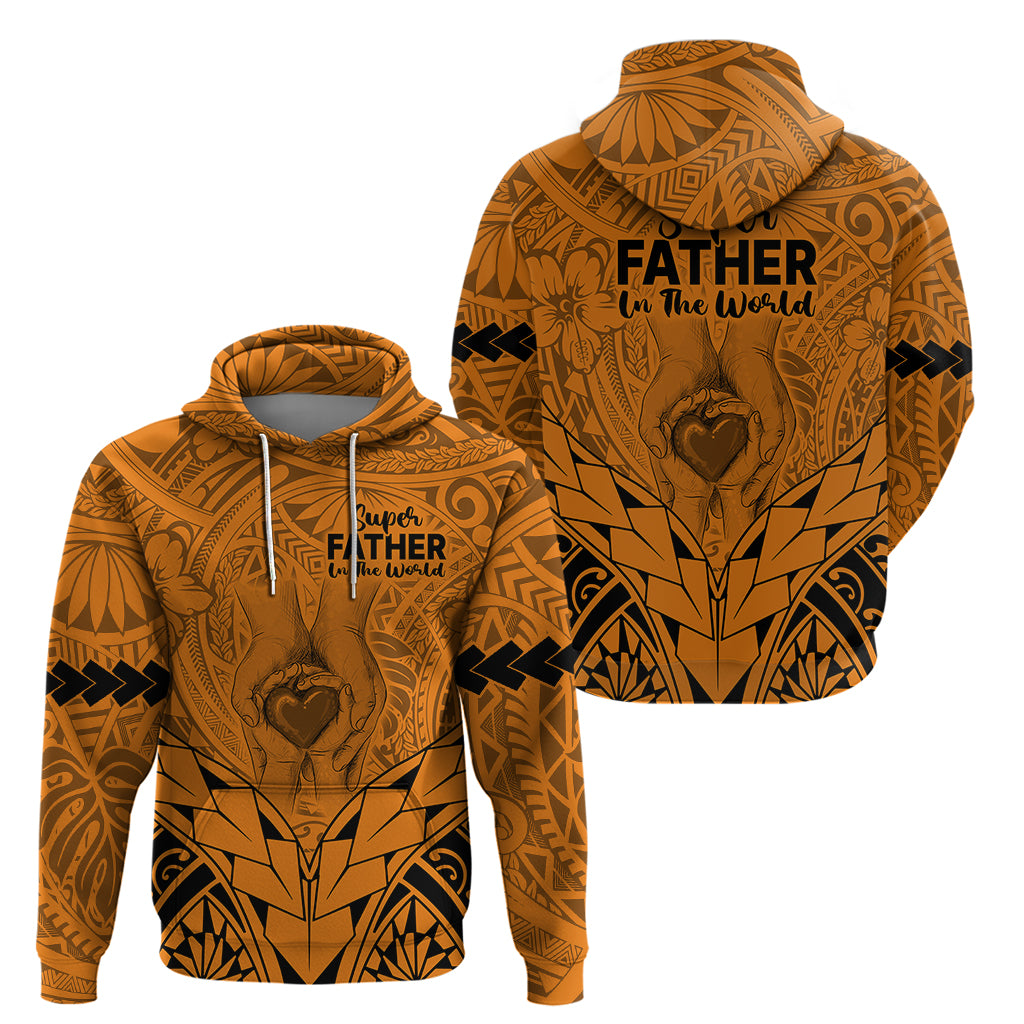 Polynesian Father's Day Gift For Dad Hoodie Super Father In The World - Gold Polynesian Pattern - Wonder Print Shop