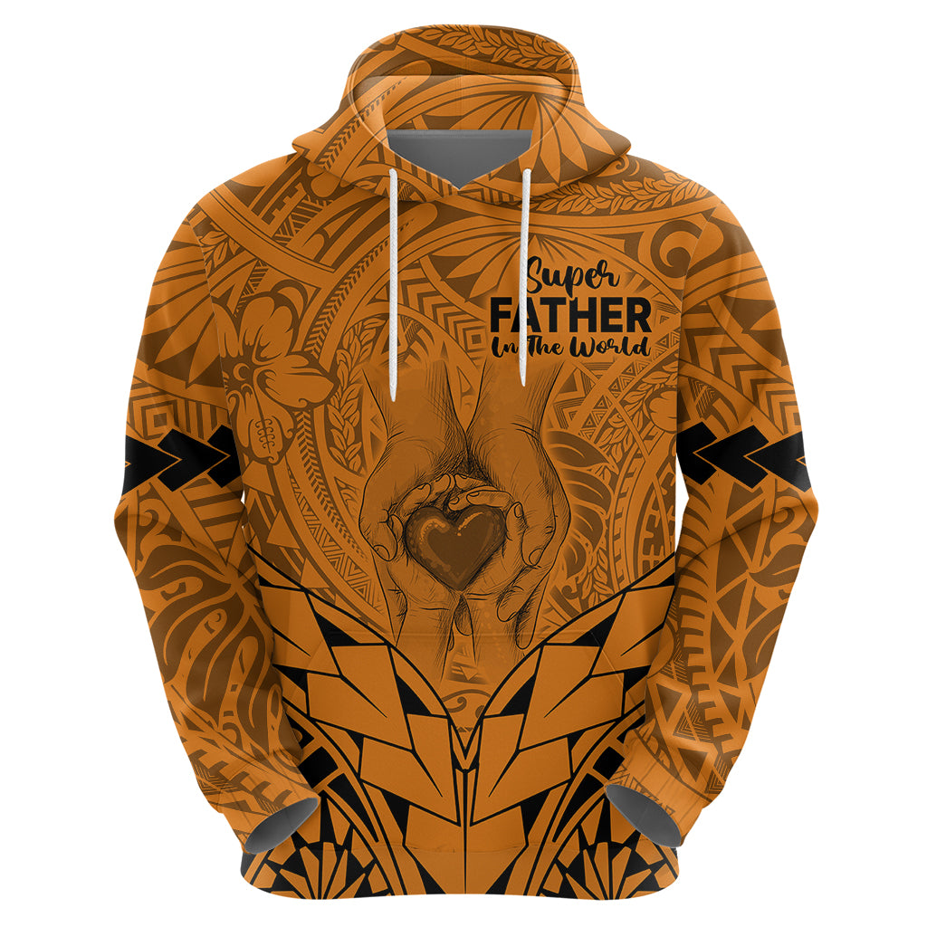 Polynesian Father's Day Gift For Dad Hoodie Super Father In The World - Gold Polynesian Pattern - Wonder Print Shop
