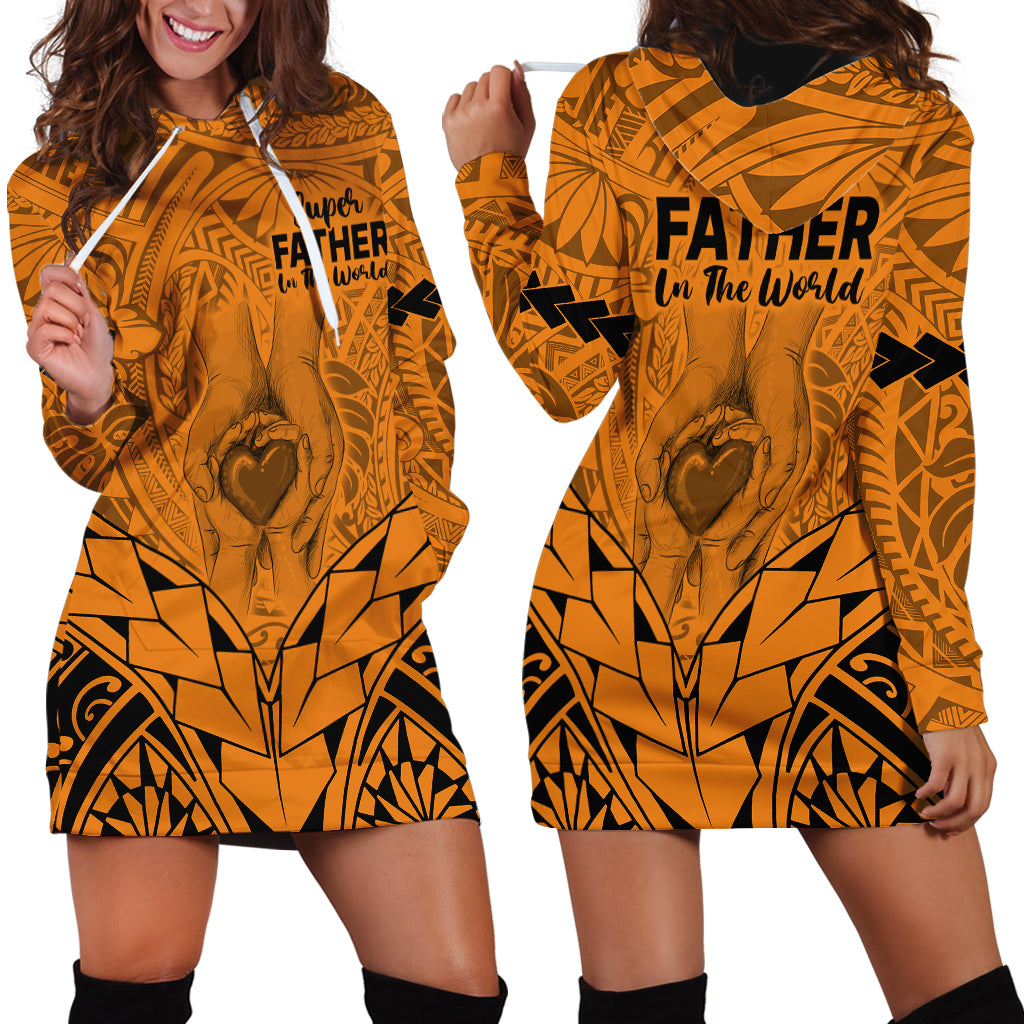 Polynesian Father's Day Gift For Dad Hoodie Dress Super Father In The World - Gold Polynesian Pattern - Wonder Print Shop