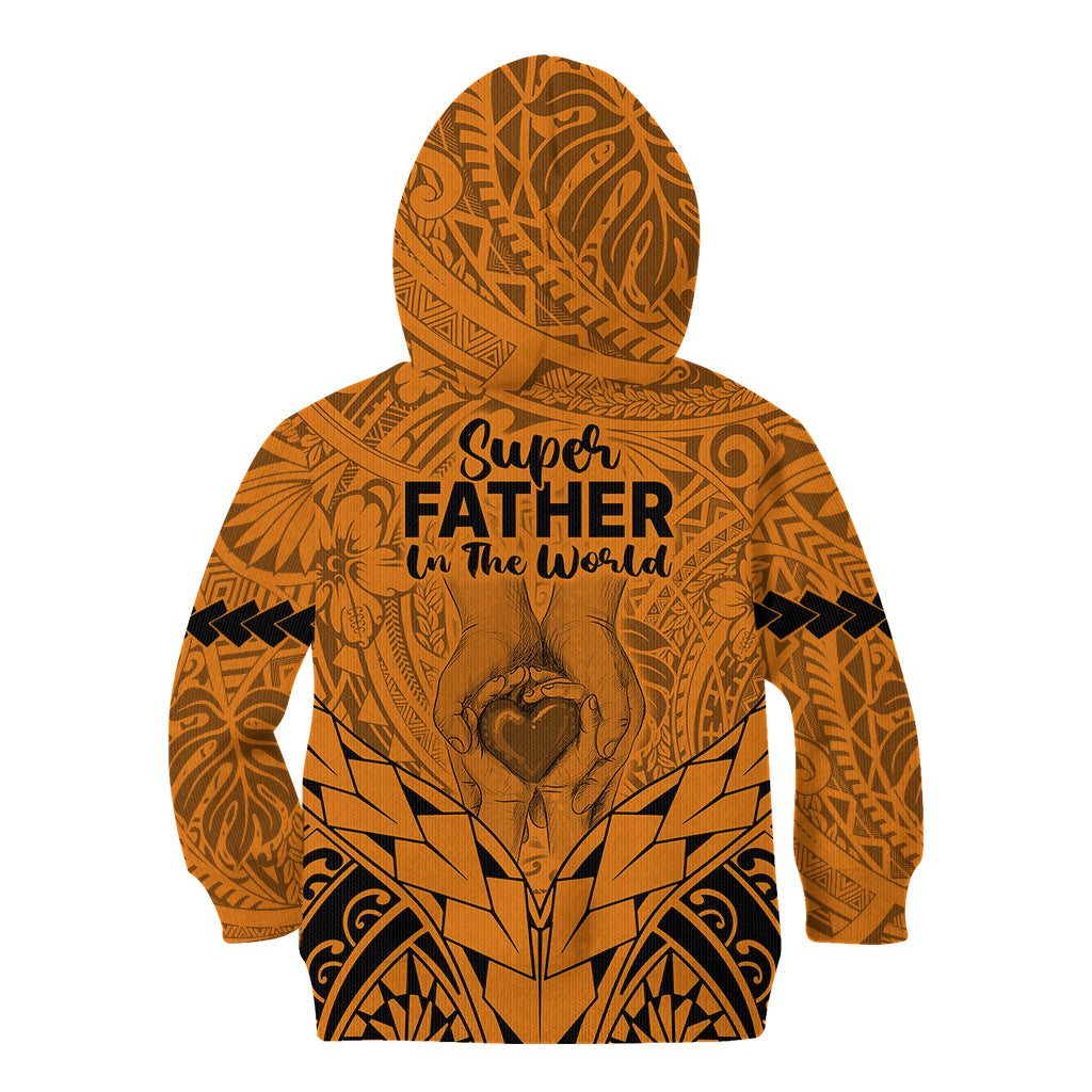 Polynesian Father's Day Gift For Dad Kid Hoodie Super Father In The World - Gold Polynesian Pattern - Wonder Print Shop