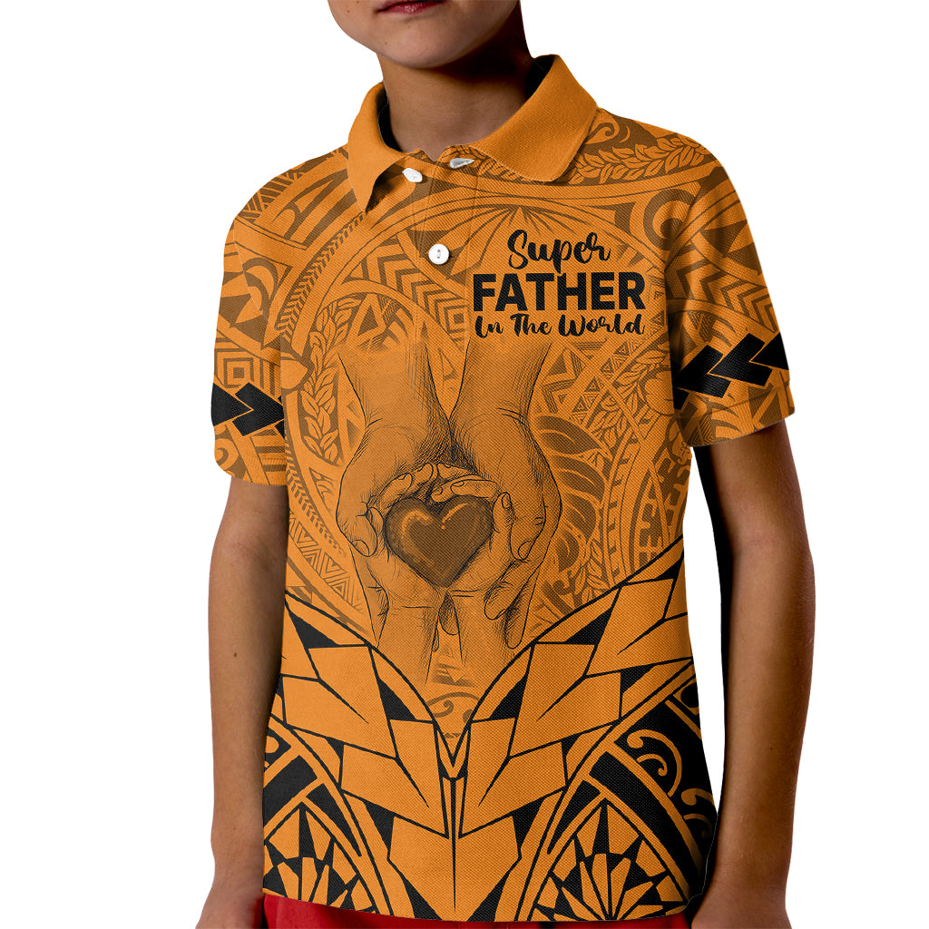 Polynesian Fathers Day Gift For Dad Polo Shirt for Kid Super Father In The World Gold Polynesian Pattern - Wonder Print Shop