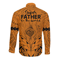 Polynesian Father's Day Gift For Dad Long Sleeve Button Shirt Super Father In The World - Gold Polynesian Pattern - Wonder Print Shop