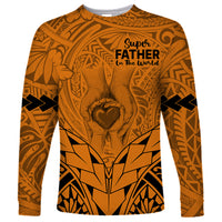 Polynesian Father's Day Gift For Dad Long Sleeve Shirt Super Father In The World - Gold Polynesian Pattern - Wonder Print Shop