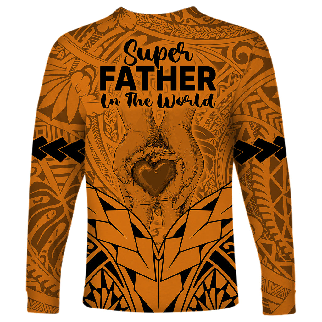 Polynesian Father's Day Gift For Dad Long Sleeve Shirt Super Father In The World - Gold Polynesian Pattern - Wonder Print Shop