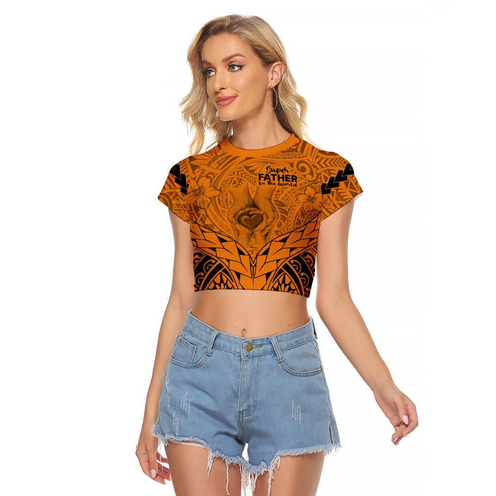 Polynesian Father's Day Gift For Dad Raglan Cropped T Shirt Super Father In The World - Gold Polynesian Pattern - Wonder Print Shop