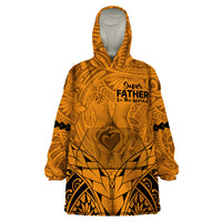 Polynesian Father's Day Gift For Dad Wearable Blanket Hoodie Super Father In The World - Gold Polynesian Pattern - Wonder Print Shop