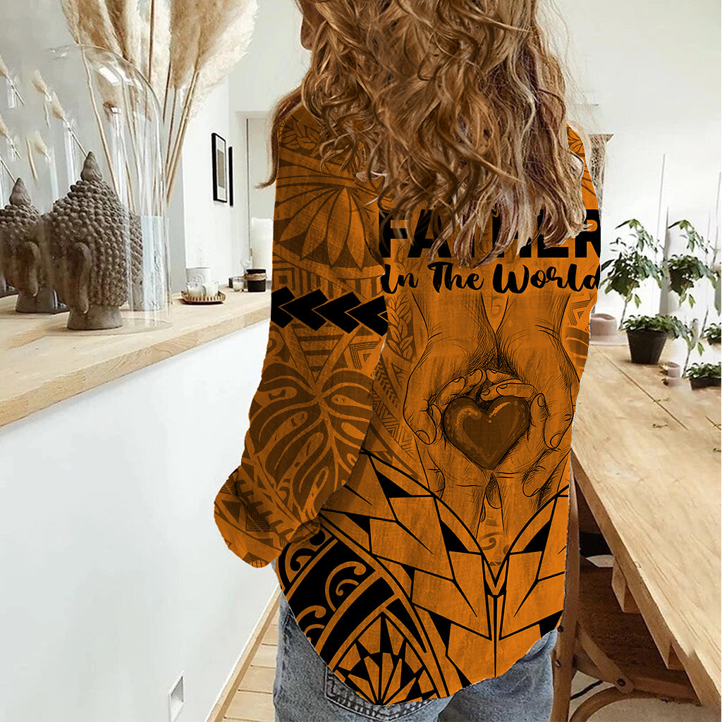 Polynesian Father's Day Gift For Dad Women Casual Shirt Super Father In The World - Gold Polynesian Pattern - Wonder Print Shop