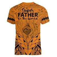 Polynesian Father's Day Gift For Dad Women V Neck T Shirt Super Father In The World - Gold Polynesian Pattern - Wonder Print Shop