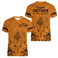 Polynesian Father's Day Gift For Dad Women V Neck T Shirt Super Father In The World - Gold Polynesian Pattern - Wonder Print Shop