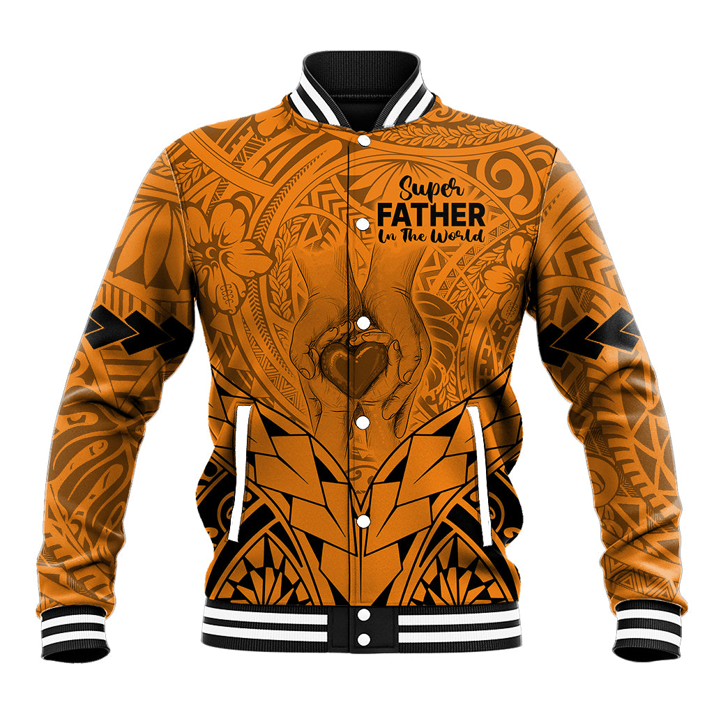 Personalised Polynesian Father's Day Gift For Dad Baseball Jacket Super Father In The World - Gold Polynesian Pattern LT9 - Wonder Print Shop