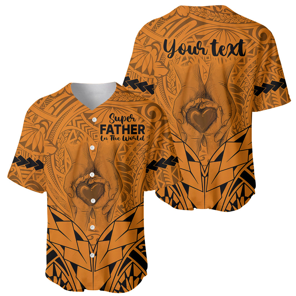 Personalised Polynesian Father's Day Gift For Dad Baseball Jersey Super Father In The World - Gold Polynesian Pattern LT9 - Wonder Print Shop