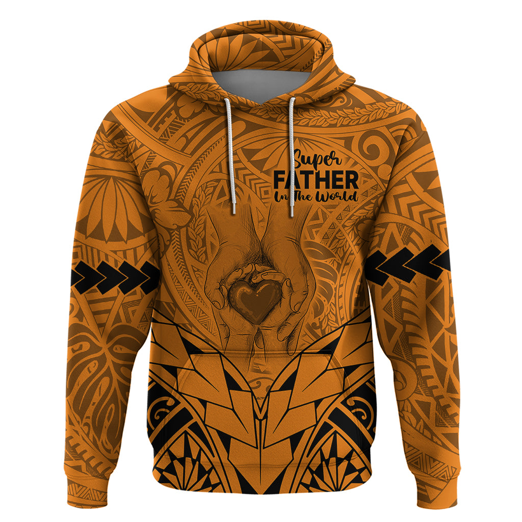 Personalised Polynesian Father's Day Gift For Dad Hoodie Super Father In The World - Gold Polynesian Pattern - Wonder Print Shop