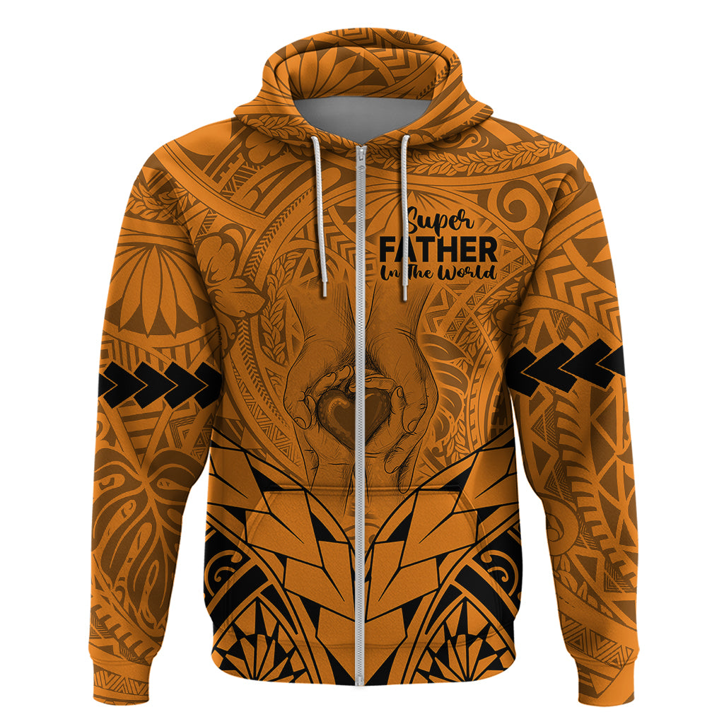 Personalised Polynesian Father's Day Gift For Dad Hoodie Super Father In The World - Gold Polynesian Pattern - Wonder Print Shop