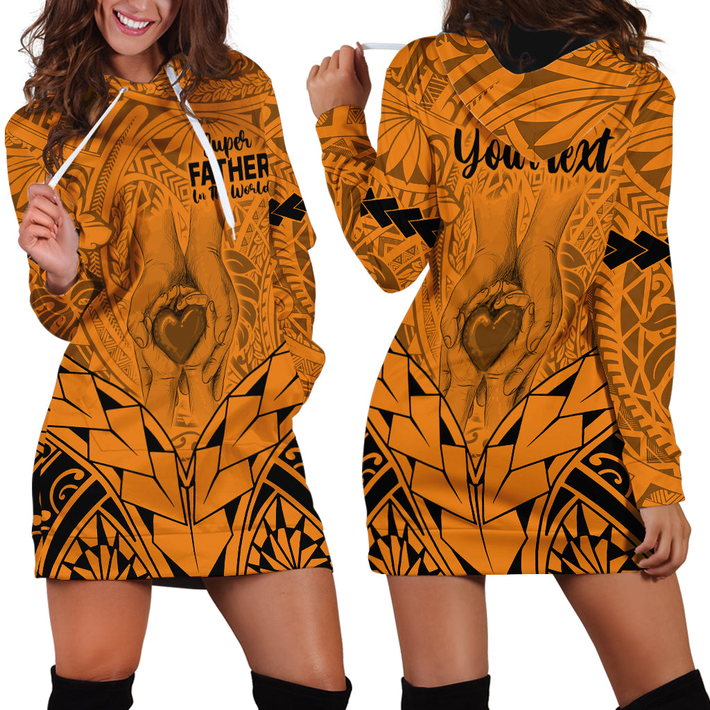 Personalised Polynesian Father's Day Gift For Dad Hoodie Dress Super Father In The World - Gold Polynesian Pattern - Wonder Print Shop