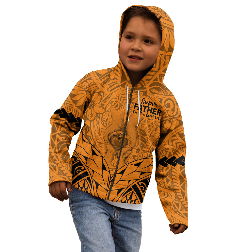 Personalised Polynesian Father's Day Gift For Dad Kid Hoodie Super Father In The World - Gold Polynesian Pattern - Wonder Print Shop