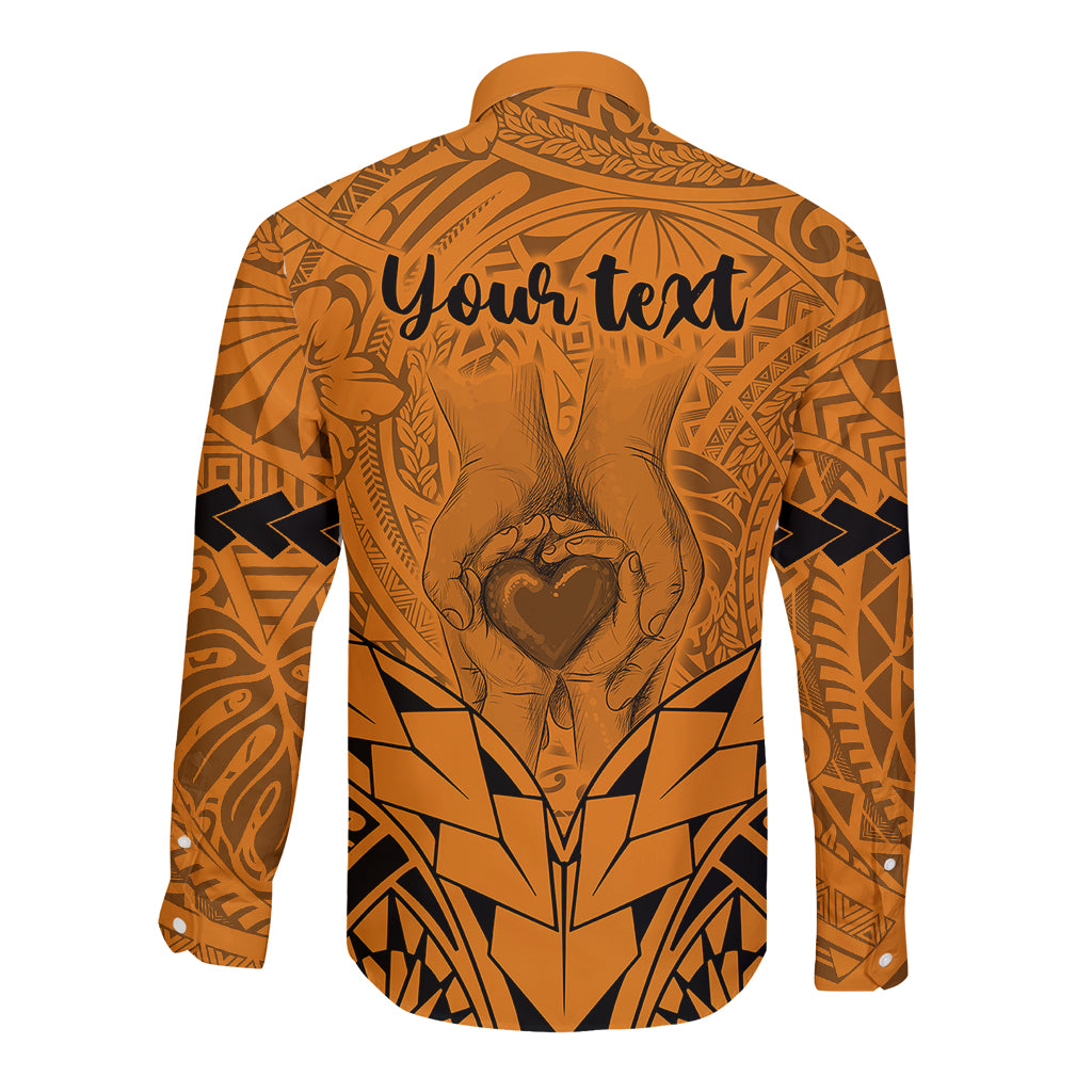 Personalised Polynesian Father's Day Gift For Dad Long Sleeve Button Shirt Super Father In The World - Gold Polynesian Pattern - Wonder Print Shop