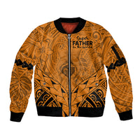 Personalised Polynesian Father's Day Gift For Dad Sleeve Zip Bomber Jacket Super Father In The World - Gold Polynesian Pattern - Wonder Print Shop