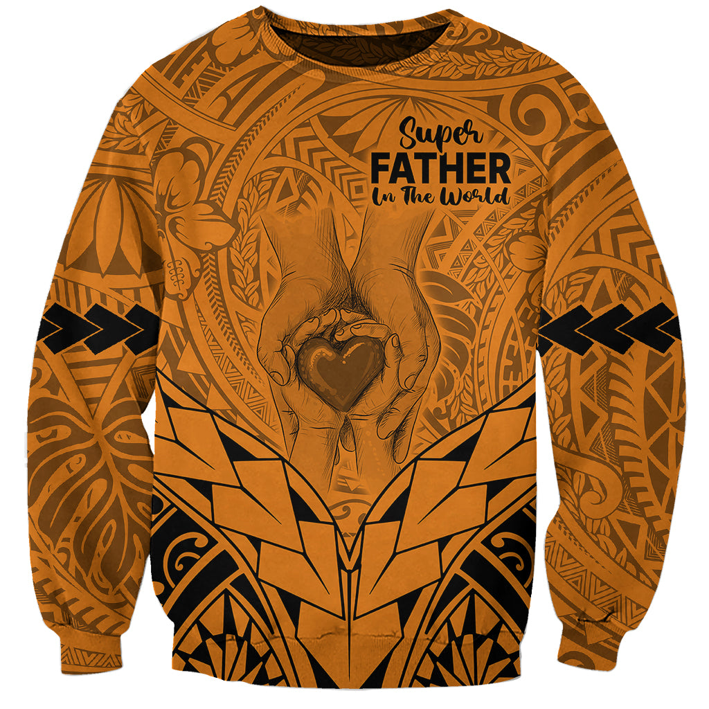 Personalised Polynesian Father's Day Gift For Dad Sweatshirt Super Father In The World - Gold Polynesian Pattern - Wonder Print Shop