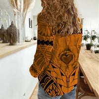 Personalised Polynesian Father's Day Gift For Dad Women Casual Shirt Super Father In The World - Gold Polynesian Pattern - Wonder Print Shop