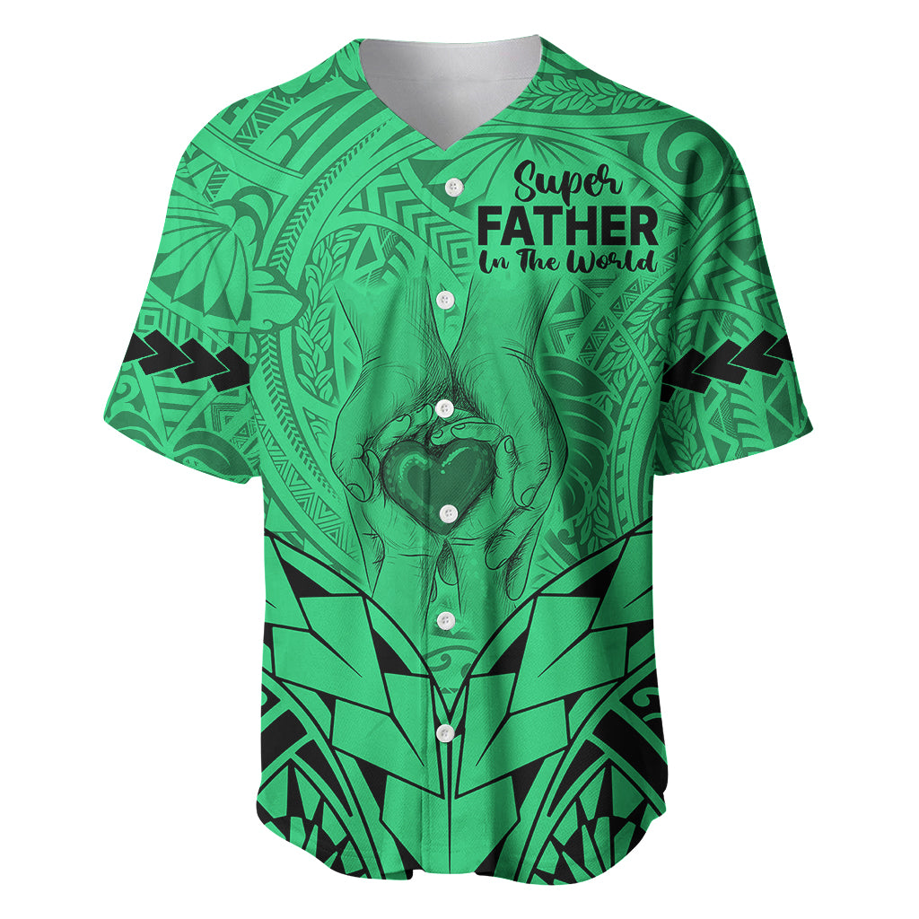 Polynesian Father's Day Gift For Dad Baseball Jersey Super Father In The World - Green Polynesian Pattern LT9 - Wonder Print Shop