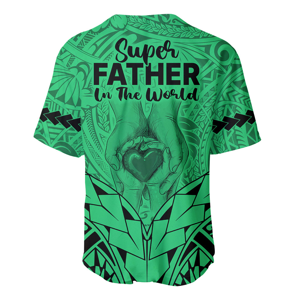 Polynesian Father's Day Gift For Dad Baseball Jersey Super Father In The World - Green Polynesian Pattern LT9 - Wonder Print Shop