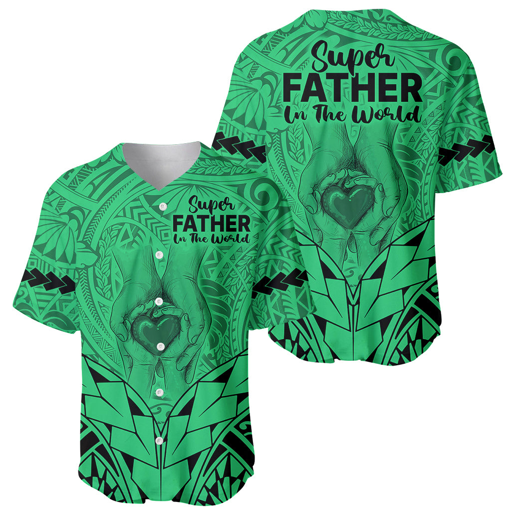 Polynesian Father's Day Gift For Dad Baseball Jersey Super Father In The World - Green Polynesian Pattern LT9 - Wonder Print Shop