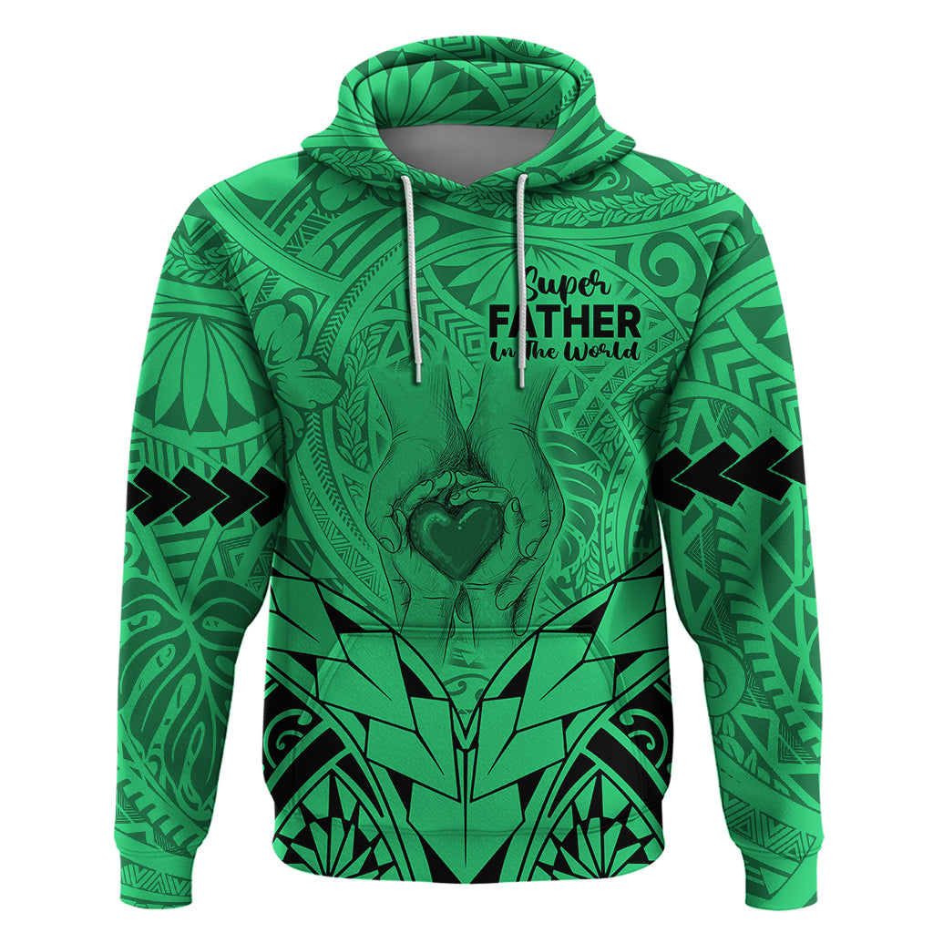 Polynesian Father's Day Gift For Dad Hoodie Super Father In The World - Green Polynesian Pattern - Wonder Print Shop