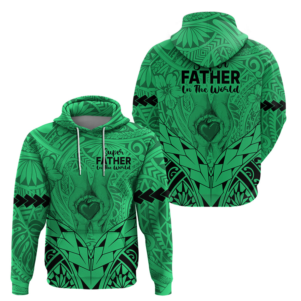 Polynesian Father's Day Gift For Dad Hoodie Super Father In The World - Green Polynesian Pattern - Wonder Print Shop