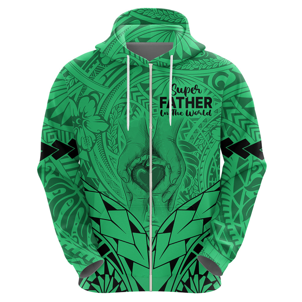 Polynesian Father's Day Gift For Dad Hoodie Super Father In The World - Green Polynesian Pattern - Wonder Print Shop