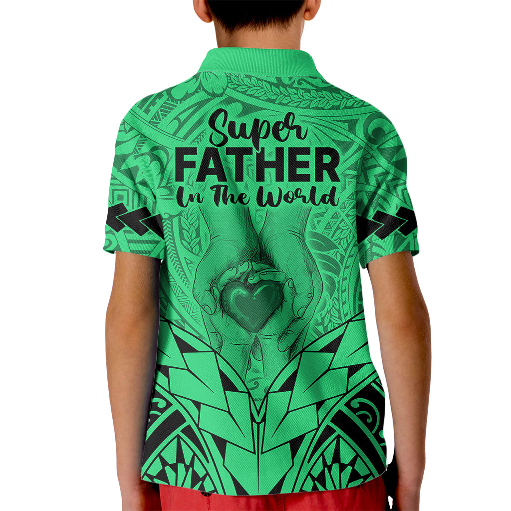 Polynesian Fathers Day Gift For Dad Polo Shirt for Kid Super Father In The World Green Polynesian Pattern - Wonder Print Shop